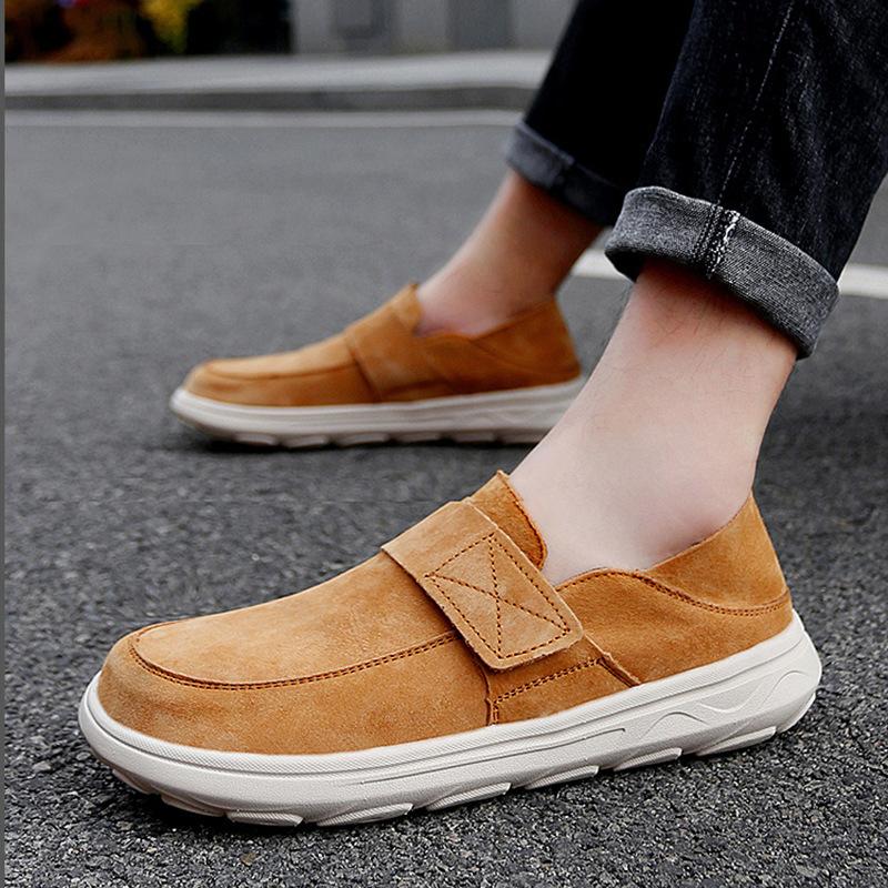 2024 New Large Size Men's Shoes Leather Dude Loafers Trendy Casual Shoes Men's Velcro Lazy Shoes