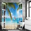 Занавеска для душа Ocean Beach Window Seagull Ship, Декоративная занавеска для душа для ванной комнаты, Водонепроницаемая занавеска для душа с крючками