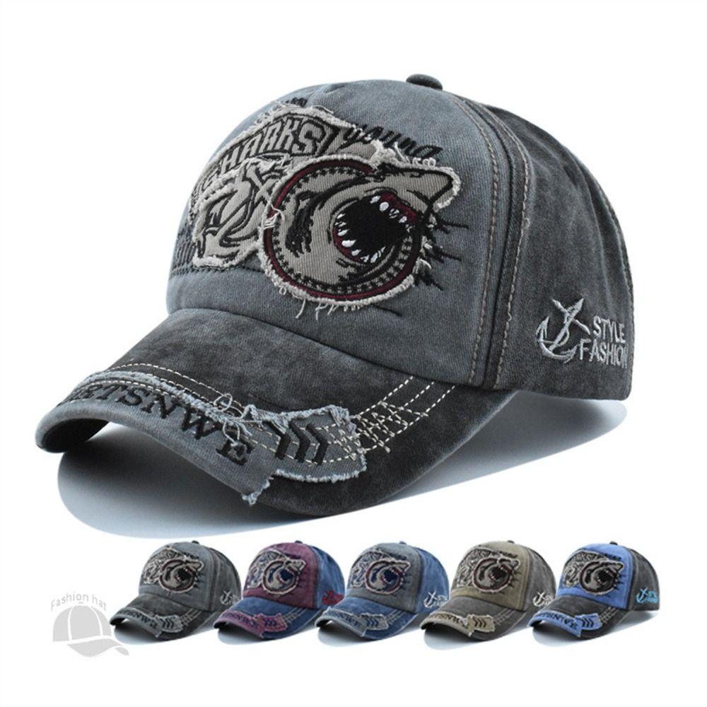 Embroidered Snapback Hat Adjustable Truck Cap Unisex Shark Baseball Cap Streetwear