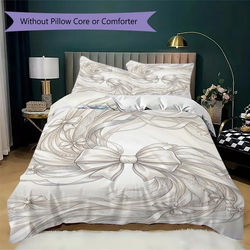 Gorgeous Bow Pattern Bedding uilt Set uilt Cover Pillowcase Home Decoration Birthday Gift (1 * duvet cover + 2 * pillowcase without core)112