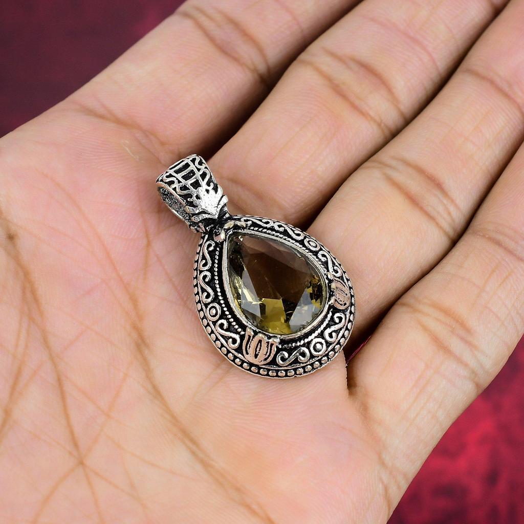 Ювелирные изделия с дымчатым топазом, кулон из драгоценного камня ручной работы, кулон из стерлингового серебра 925 пробы, антикварные ювелирные изделия, для подарка на помолвку