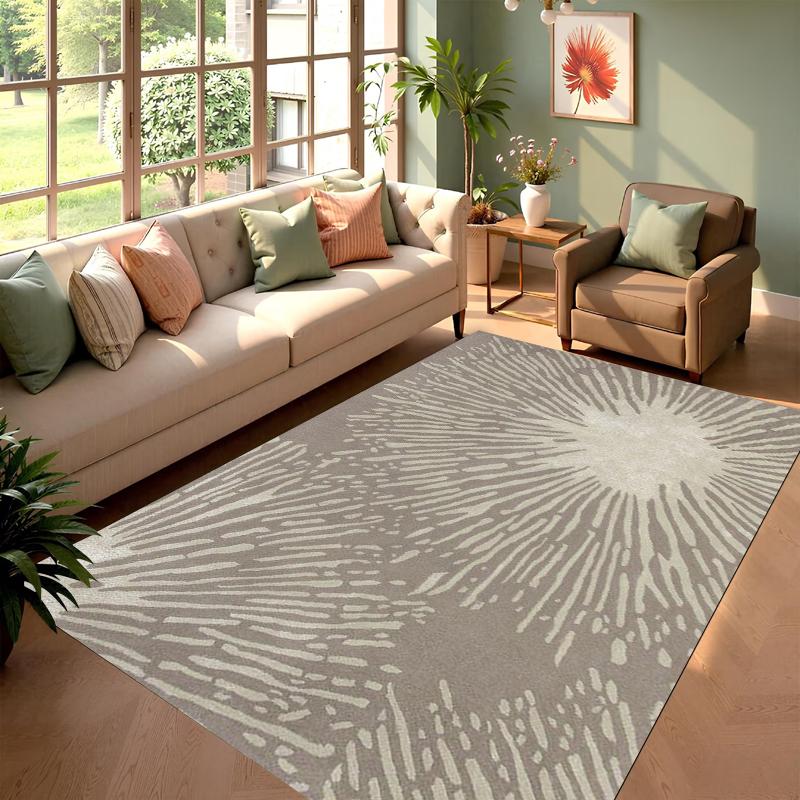 Modern Sunburst Pattern Carpet Mat Rug Navy Blue Cream Abstract Design Non-slip Home Decoration for Living Room Indoor Floor Mat