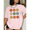 Summer Round Neck Floral Print Top Fashionable Casual Short Sleeved Women's Pure Cotton T-shirts
