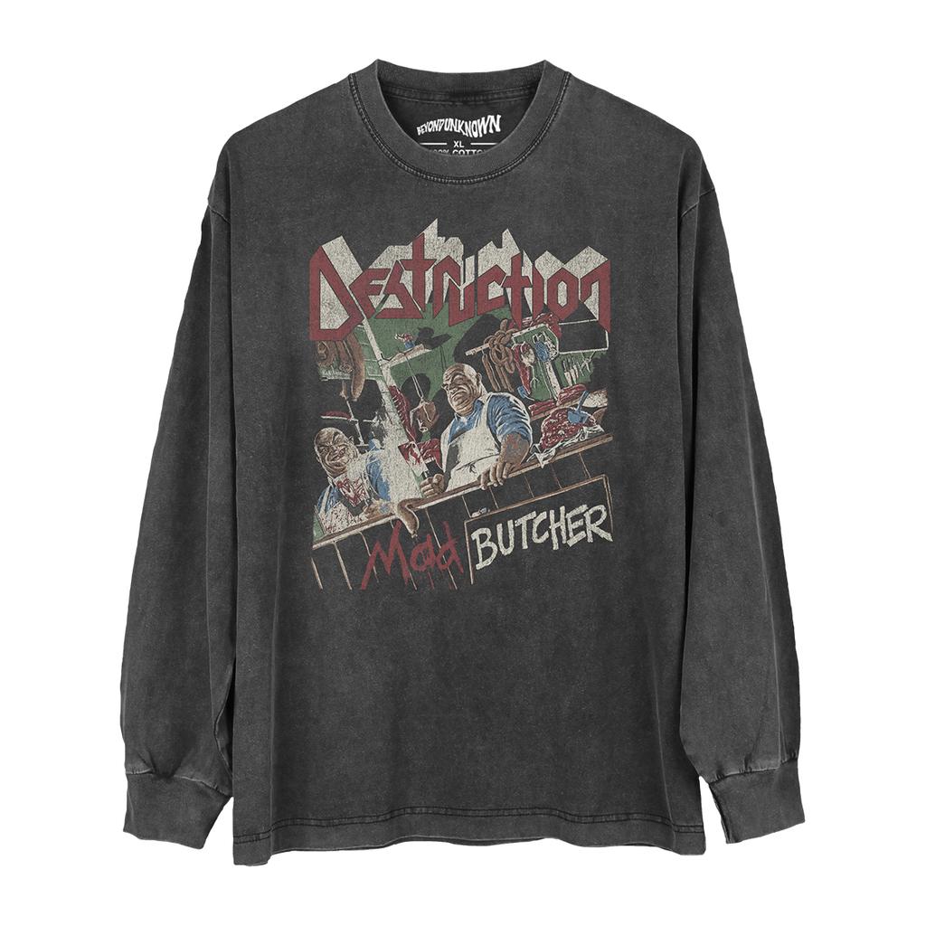 Футболка Destruction Mad Butcher Thrash Metal Sodom Kreator Ретро Винтажная Мужская С Коротким Рукавом С Принтом Свободная Унисекс Графическая Рубашка