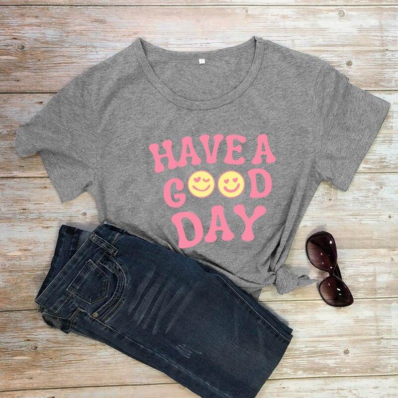 HAVE GOOD DAY Яркая футболка с принтом Happy Face, модная футболка Positice, женская модная повседневная футболка в стиле гранж, винтажный топ