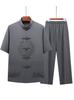 Men's Chinese Style Ice Silk Tang Suit: Two-Piece Summer Set with Short Sleeves and Long Pants for Middle-Aged and Elderly