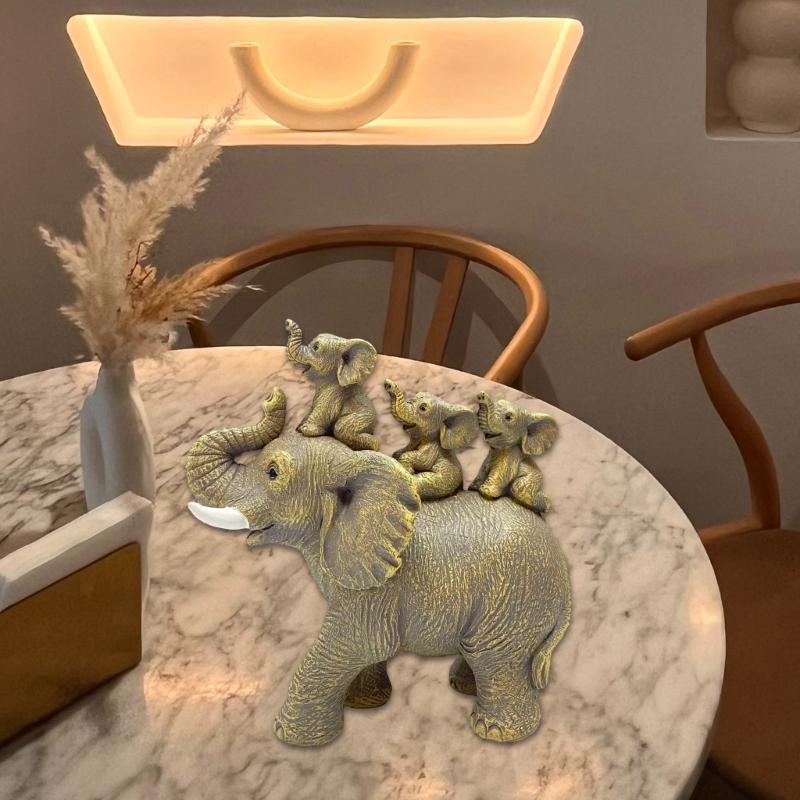 Стильная статуэтка-фигурка Семья Слонов (Мама и Слоненок) из смолы для декора стола, полок дома и в качестве значимого подарка