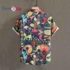 Гавайская рубашка с этническим узором джунглей, мужская повседневная рубашка с короткими рукавами и пуговицами с принтом по всей поверхности для летнего курорта