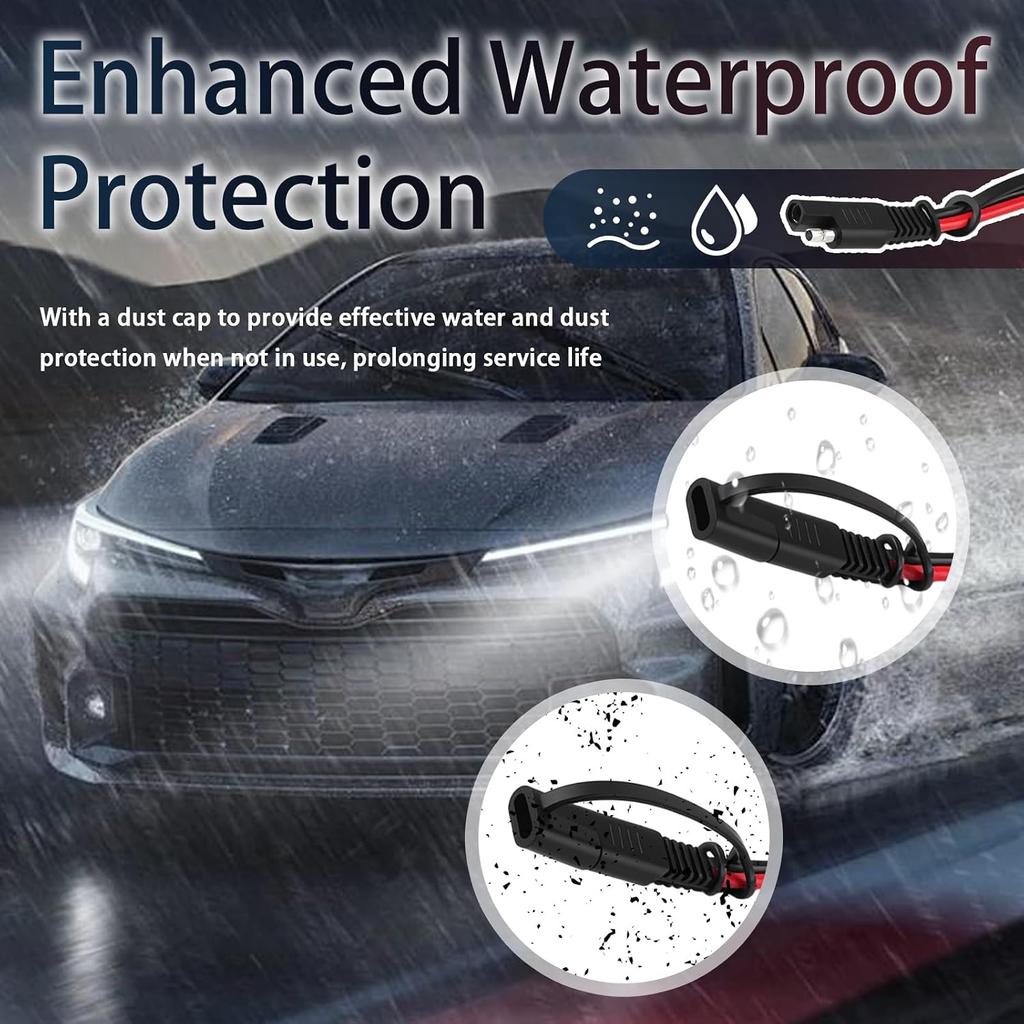 2PCS 1Ft 12AWG SAE Connector Harness with Dust Cap | Waterproof 12V Quick Connect Plug,Male to Female Socket,for Battery Charger/Solar Panel,Easy