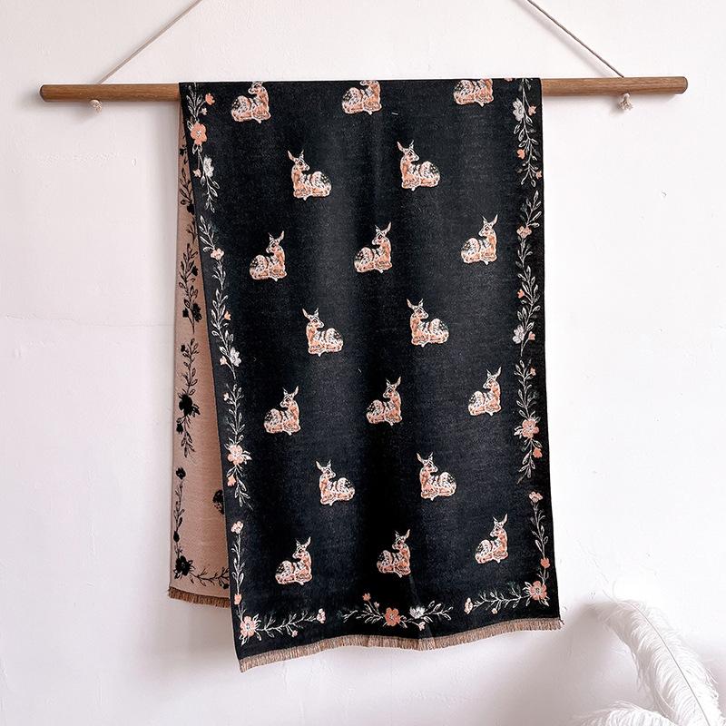 Versatile Printing Contrasting Colors, Double-Sided Imitation Cashmere Scarf, Winter High-End Warm Shawl Women