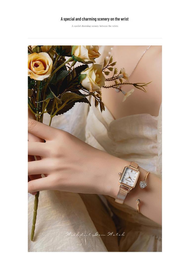 Женские швейцарские квадратные модные водонепроницаемые кварцевые часы