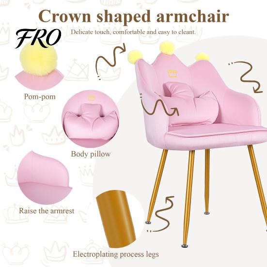 Upholstered Armchair Crown-shaped with Pillow, Reading Chair Wide Seat, Ergonomic Crown Velvet Fabric Wingback for Living Room, Bedroom, Dorm, Office