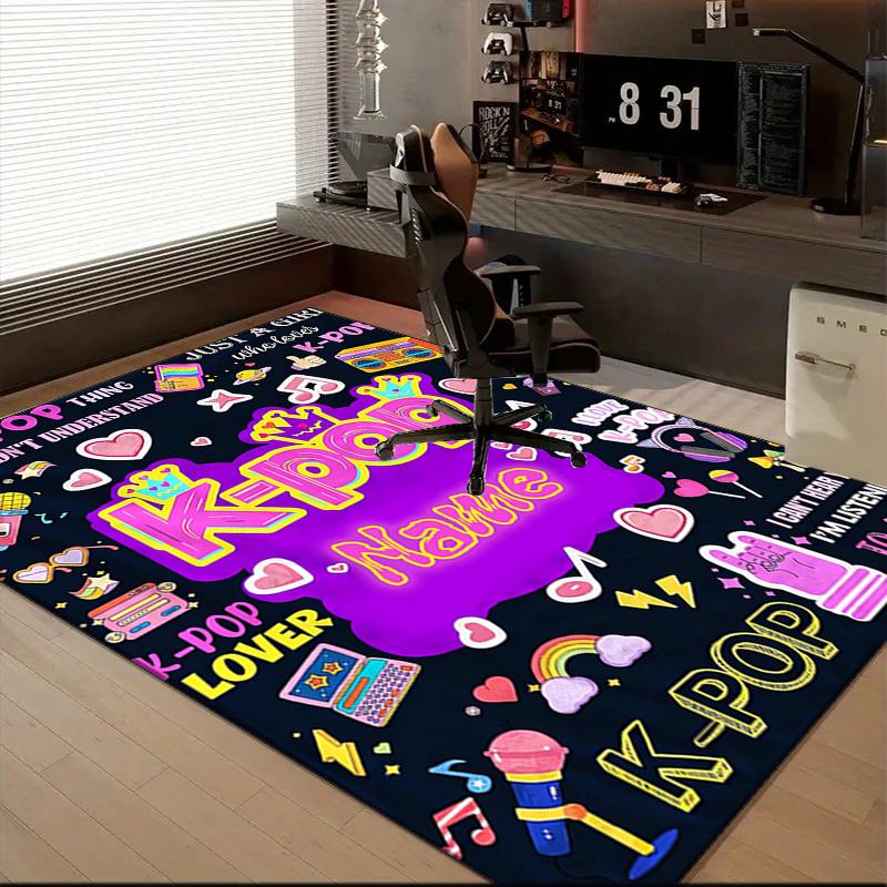 1PC Custom Name K-Pop Music Love Theme Floor Mat Ideal for Living Room, Game Rooms, Office, Bedroom,Floor Mat Playful Design