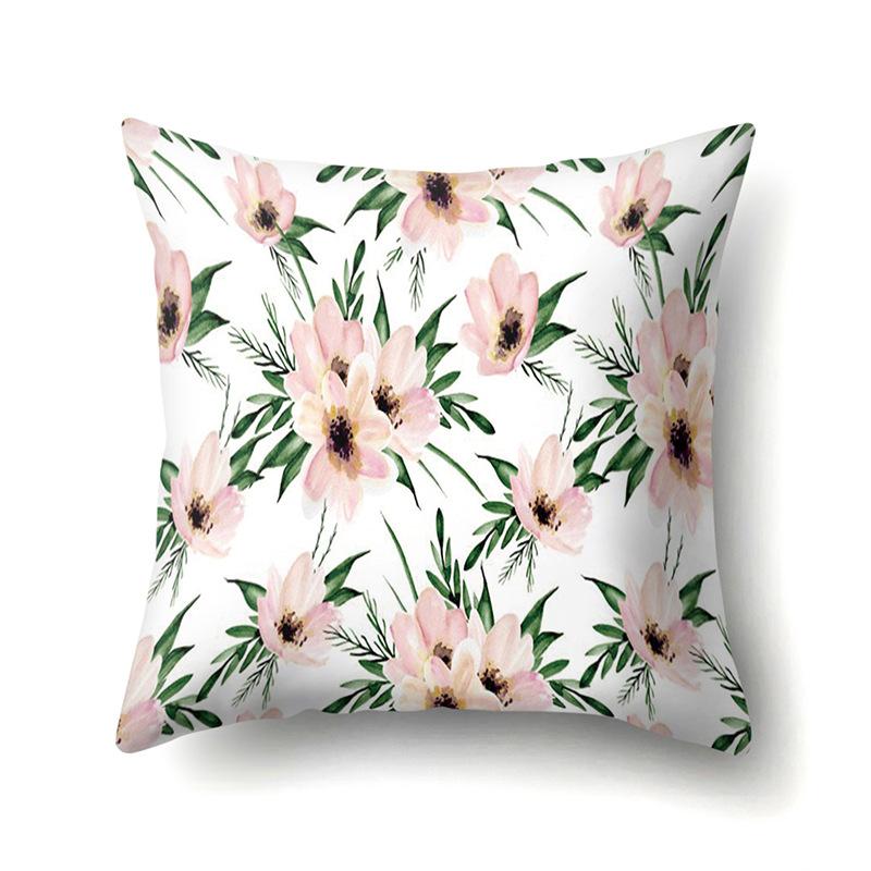 Полиэстеровая наволочка Декоративные цветы Домашнее растение Принт Наволочка Поясничная подушка Чехол на подушку для дивана