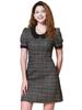 Allegra K Women's Tweed Dress, Peter Pan Collar, Puff Sleeves, A-Line Mini Dress, Black, Size M