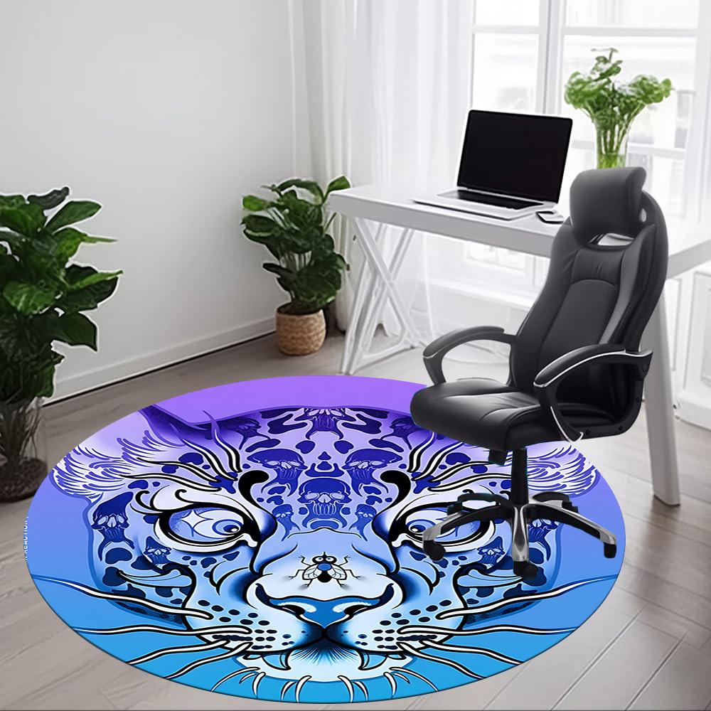 1pc Tiger Skull Office Round Area Rug, Indoor Mat Suitable For Office, Under Office Chairs Bedroom Living Room Home Decor, Room Deco