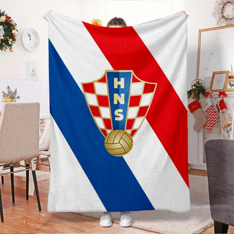 Croatian Football Emblem Blanket Outdoor Flannel Blanket for Camping, Hiking, Garden Parties, Picnic Essentials,gift for family and friends
