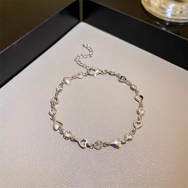 Модные браслеты с цирконом в форме сердца для женщин и девушек, милый сверкающий браслет-шарм, изящный браслет-цепочка, подарки из изысканных ювелирных изделий