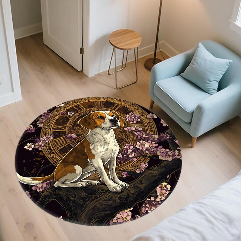Black Beagle pattern round rug,Carpet Rug for Living Room Bedroom  Playroom ,Non-slip Floor Mat,Holiday Gifts and Birthday Gifts.