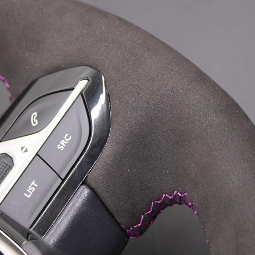 Black Carbon Fiber Suede Hand-stitched Steering Wheel Cover for Peugeot 208 308 2008 3008 4008 508 5008 Partner Rifter 2016-2022