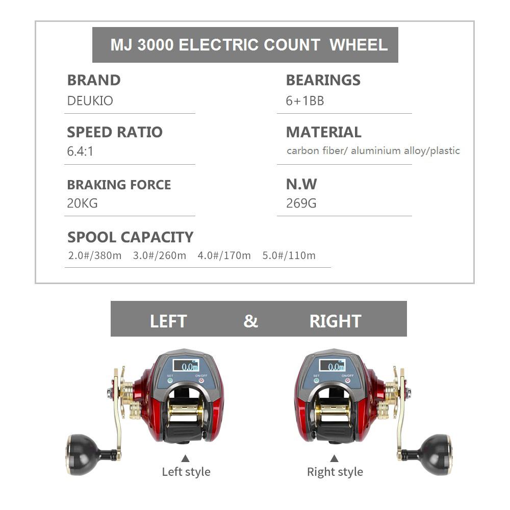 MJ3000 Электрическая катушка для рыбалки со счетчиком лески, 20 кг тормозное усилие, цифровой дисплей, встроенный литиевый аккумулятор, морская рыболовная мультипликаторная катушка
