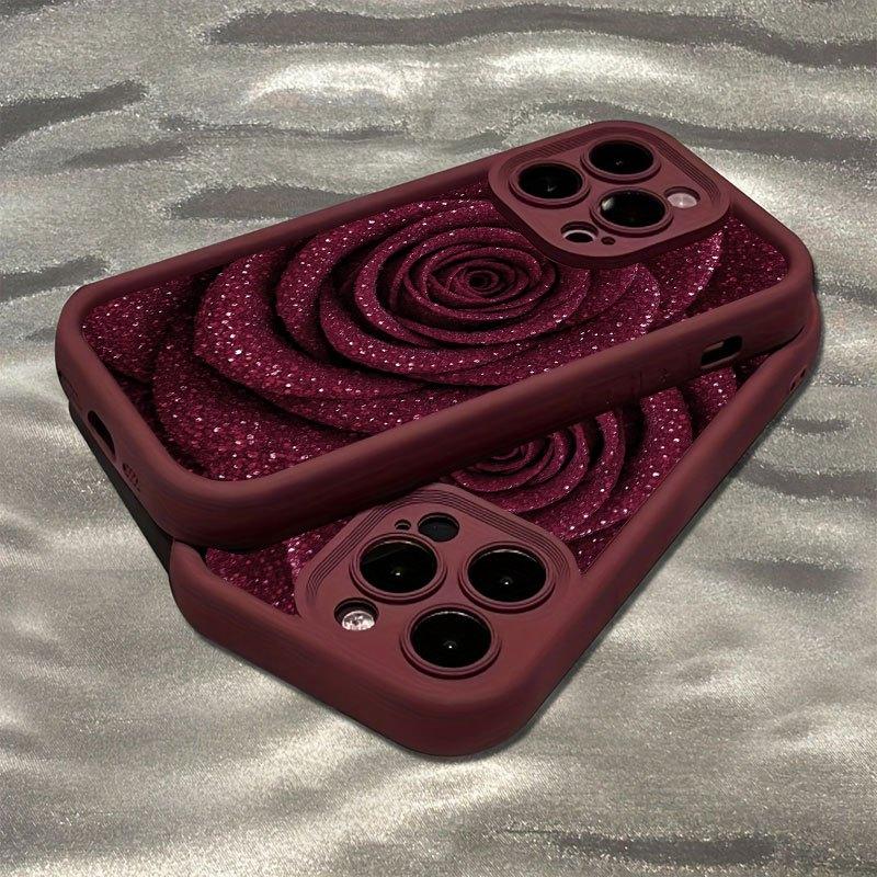 Wine red rose phone case suitable for iPhone 17 16 15 14 13 12 11 Pro/Max/Plus anti drop and shockproof back cover