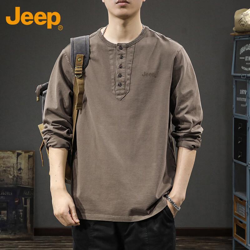 Jeep Мужская ретро-футболка с длинным рукавом Хенли
