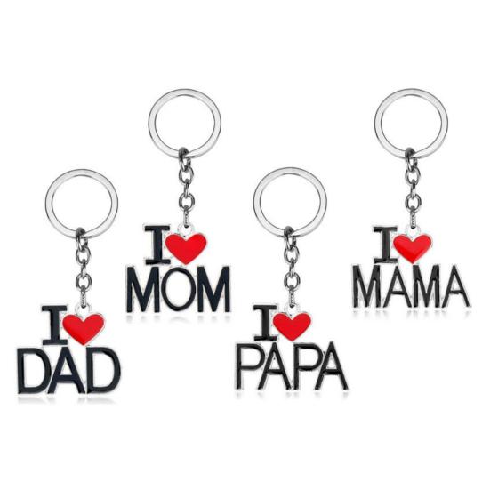 Брелок для ключей с подвеской в виде сумки для автомобиля, с надписью «Любовь, мама, папа», с двухсторонней гравировкой