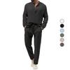 Men's Spring and Autumn 2 Piece Long Sleeve Shirt and Long Pants Set Casual Solid Stand Collar Drawstring Tracksuit