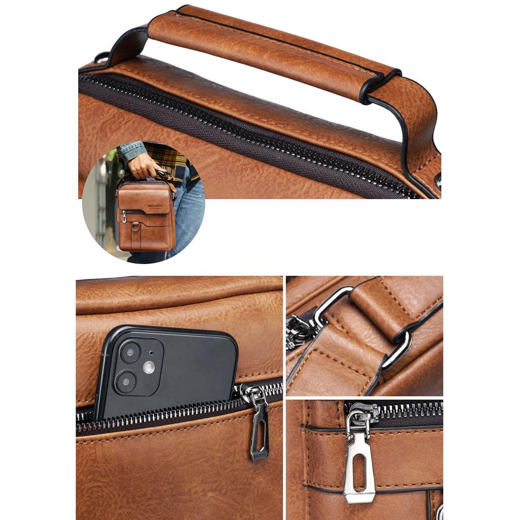 Мужская винтажная сумка-слинг, большая вместительная деловая сумка из искусственной кожи, модная повседневная сумка на одно плечо с ручкой