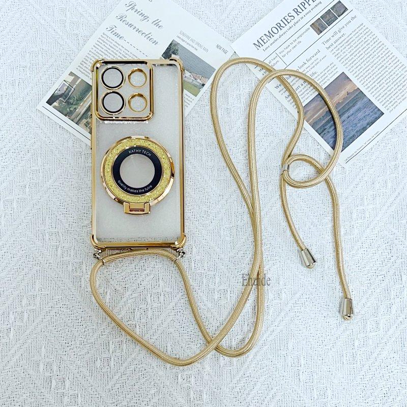Magnetic Stand Lanyard Case For Samsung Galaxy A56 A36 A16 A26 A06 A55 A35 Plating Crossbody Strap Shockproof Soft Clear Cover