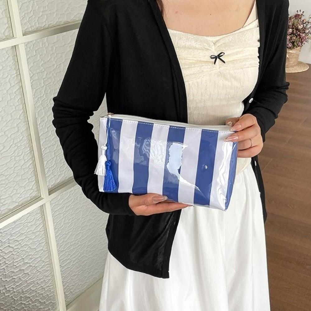 Large Capacity Striped Cosmetic Bag Waterproof Beach Storage Bag Fashion PVC Toiletry Bag  Women