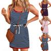 Женское летнее платье в полоску без рукавов с завязками на талии, повседневные платья-майки с карманами