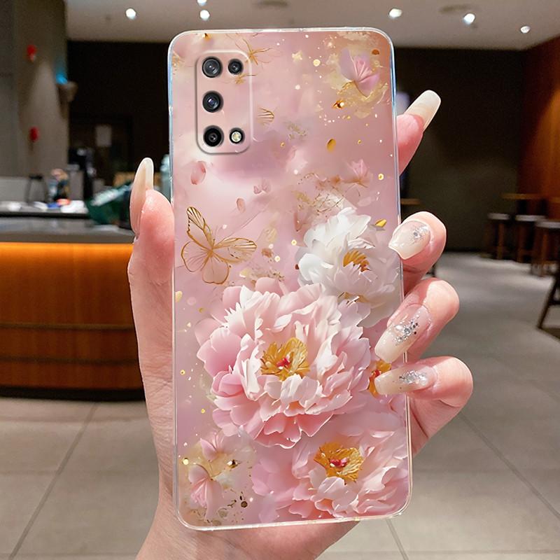 For Realme 7 5G Case Realme7 5G Phone Case OPPO K7X Realme V5 Q2 Cases Pretty Butterfly Flower Transparent Soft Silicone Cover