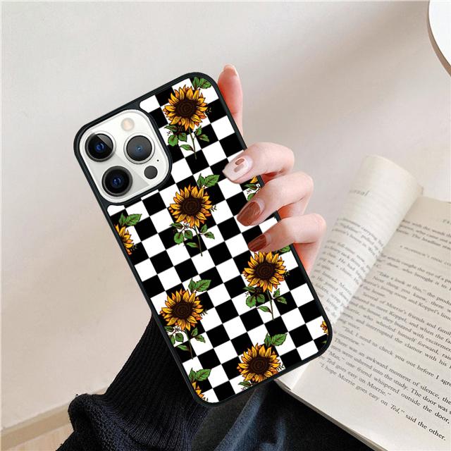 Клетчатый дизайн с подсолнухами и розами Чехол для iPhone 17 Air 15 16 14 13 12 Pro Max 11 Pro Max Plus Чехол для телефона Coque