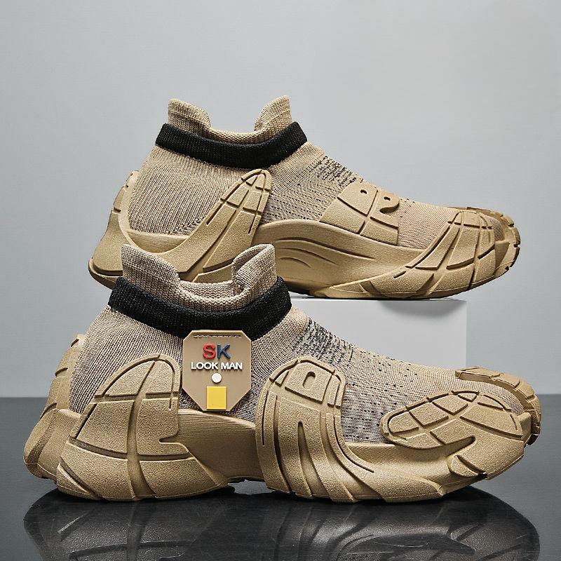 Мужская спортивная и повседневная обувь из кокоса для внешней торговли, мужская весенняя дышащая сетчатая обувь на толстой подошве, кроссовки из сетки для бега на одной педали, носочная обувь