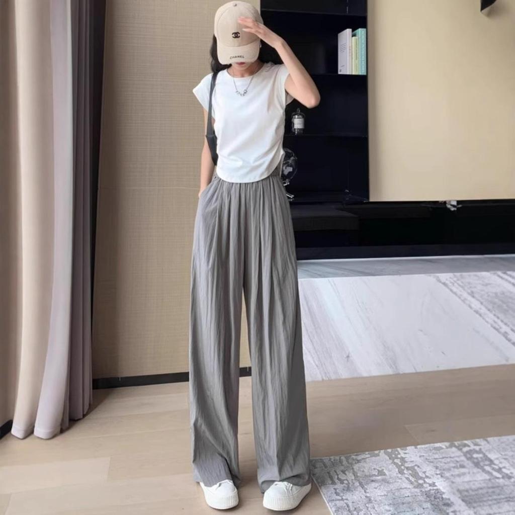 Маленькие летние брюки из ледяного шелка с широкими штанинами и высокой талией для женщин