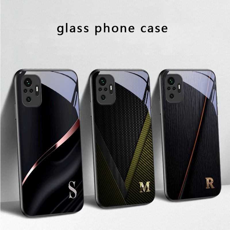 Элегантные буквы 'S M R' Для Redmi Note 14 Pro+ 13 Pro 8 9 9S 12S 10 Pro 11 12 13C 14C A3 12 13 K60 Ultra Черный Стеклянный Чехол для Телефона