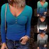 Модные женские топы, повседневные туники с v-образным вырезом, полосатый пуловер на пуговицах, толстовка, повседневная футболка, топ