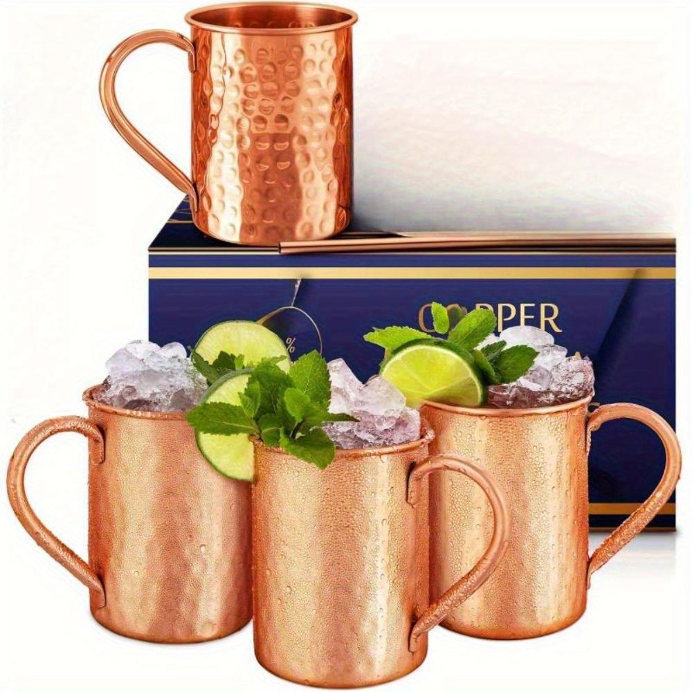 1pc Moscow Mule Mugs Mugs Hand Hammered Finish Riveited Handle Metal Rolled Edge Copper-plated Hammered Cup Cocktail Mug