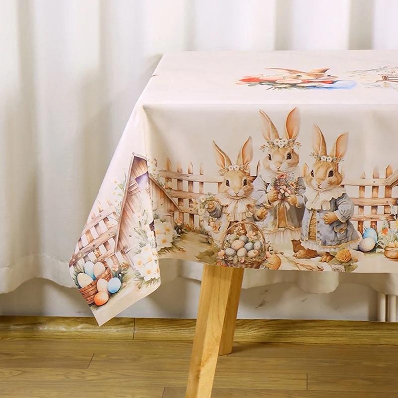 Винтажные скатерти с пасхальными кроликами и яйцами, Декор для праздничной вечеринки, Весенний цветочный прямоугольный/круглый чехол для стола, Пасхальные украшения для дома