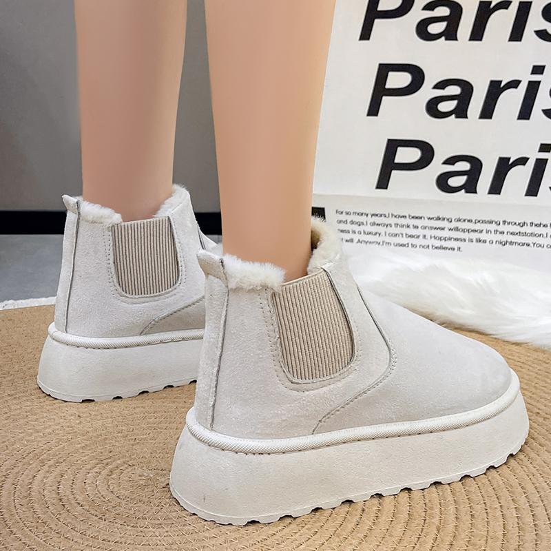 Модные зимние плюшевые зимние ботинки на платформе для женщин, однотонные нескользящие теплые хлопковые ботинки, женские ботинки больших размеров с толстой подошвой и лодыжкой