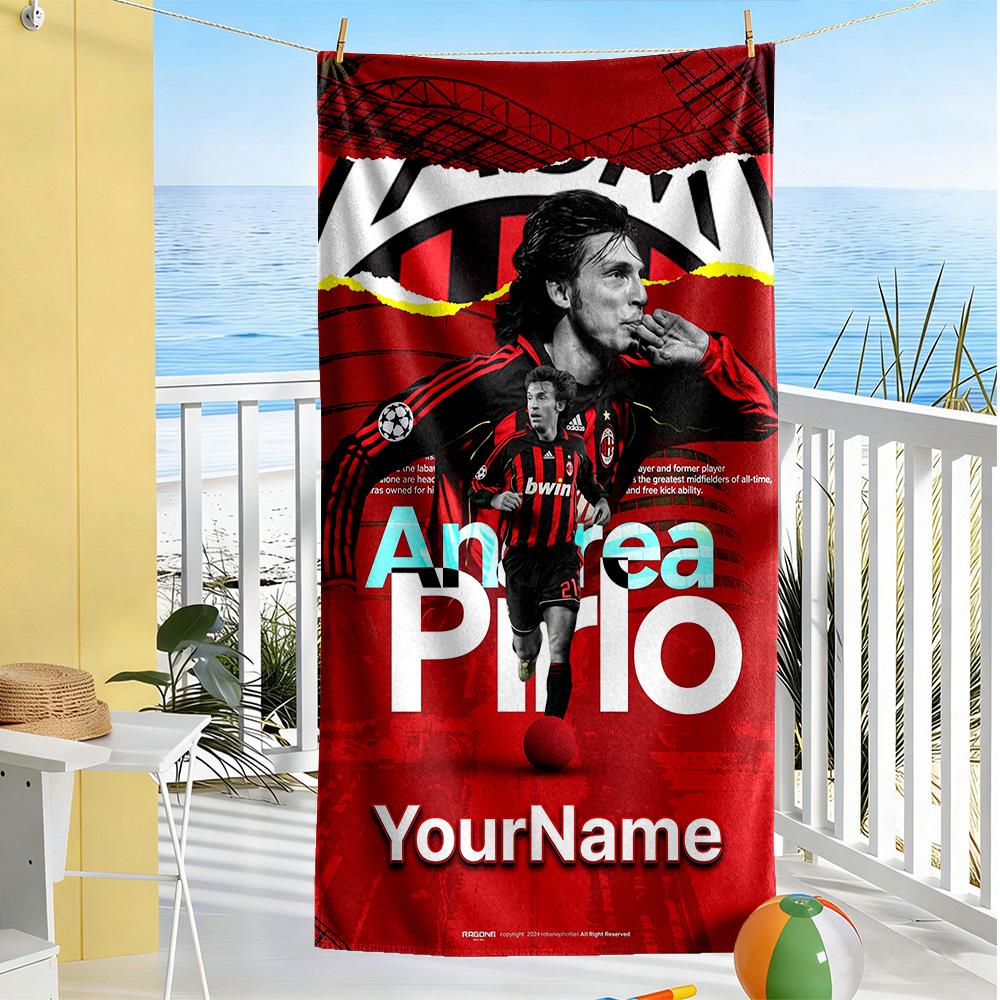 Ac Milan Personalized Text Beach Towel High Absorbency & Quick-Dry Suitable for Swimming Gym Camping Yoga Vacation