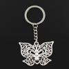 Fashion 30mm Key Ring Metal Key Chain Keychain Jewelry Antique Silver Color Plated Hollow Butterfly 35x50mm Pendant