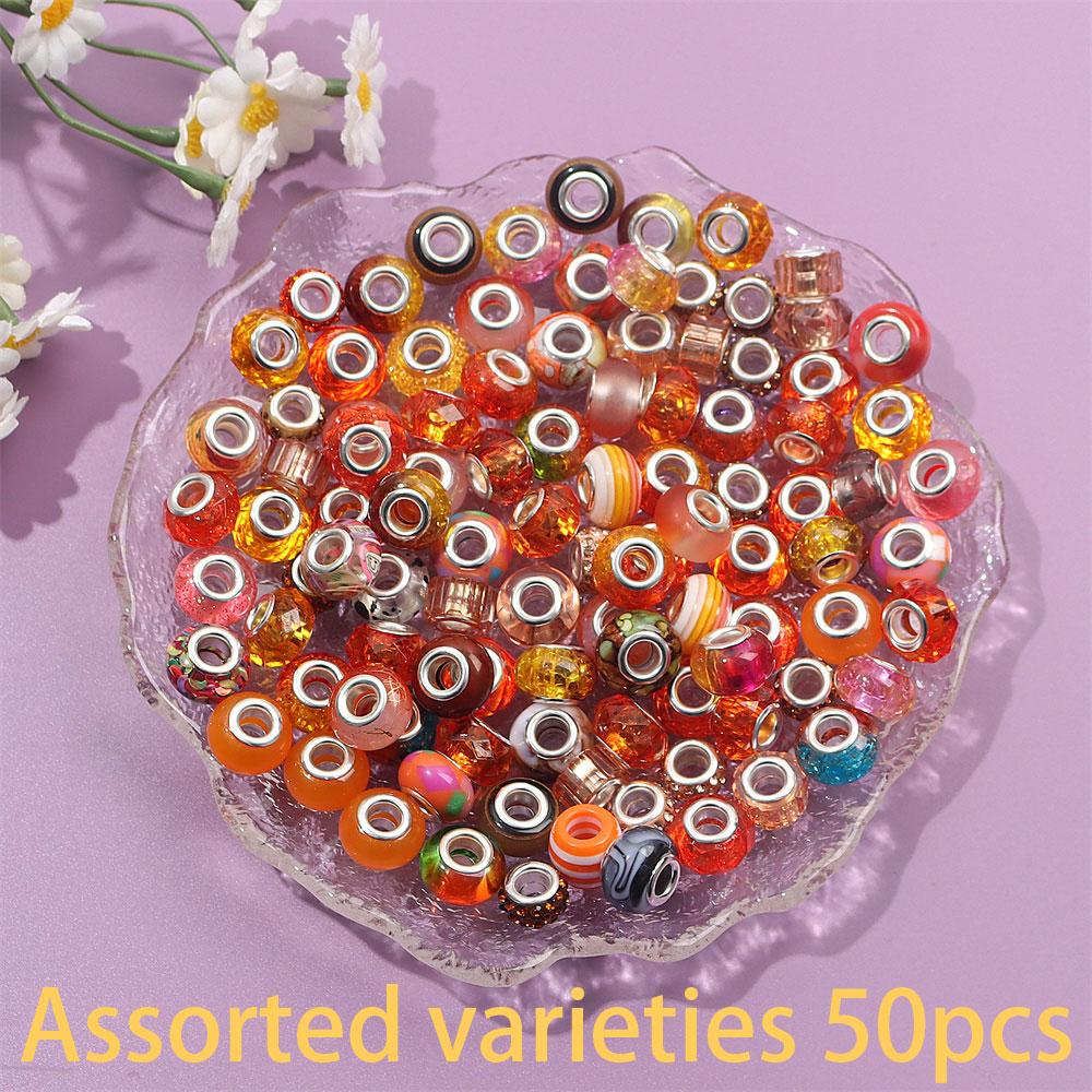 30/50/100pcs European Craftsmanship Large Hole Beads Orange Interval Beads DIY Garden Beads, Bead Keychains, Necklaces Bracelets Jewelry Making