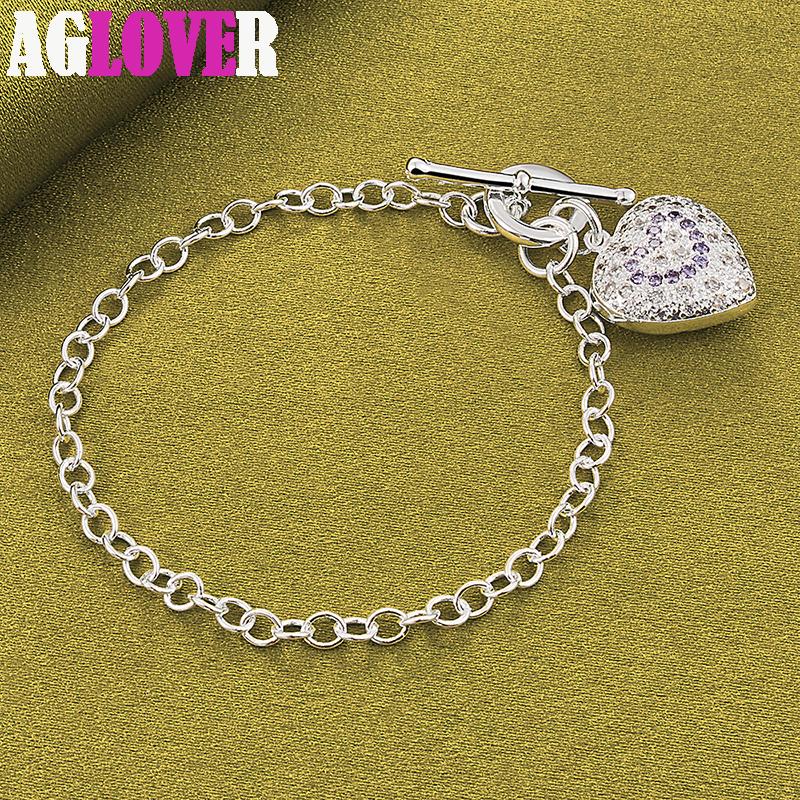 Ювелирные изделия из стерлингового серебра 925 пробы с фиолетовым цирконом AAA в форме сердца