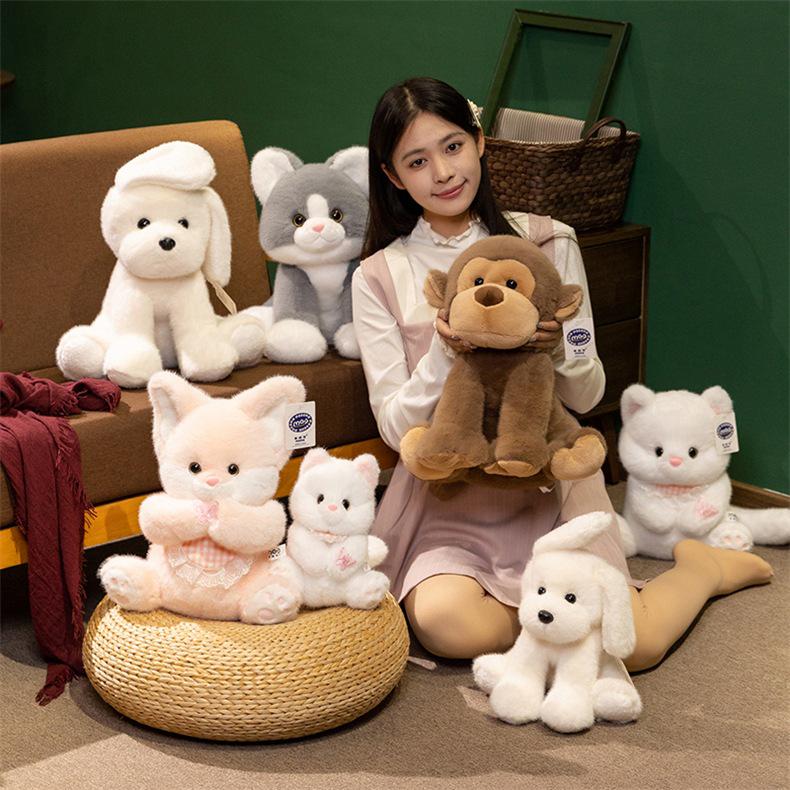 Милая плюшевая кукла в виде животного: Лиса, Кот, Обезьяна, Кролик, Собака - Сидячая поза, Комфортная игрушка, Подарок