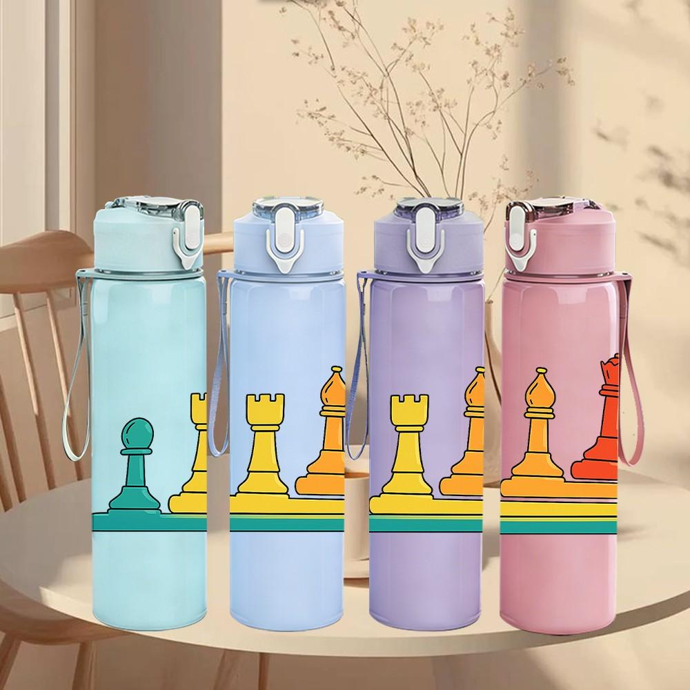 1PC Chess Game Piece Art Print 750ml Color Plastic Sports Water Bottle Leakproof Flip Straw Lid Suitable for Sports Office Home Use