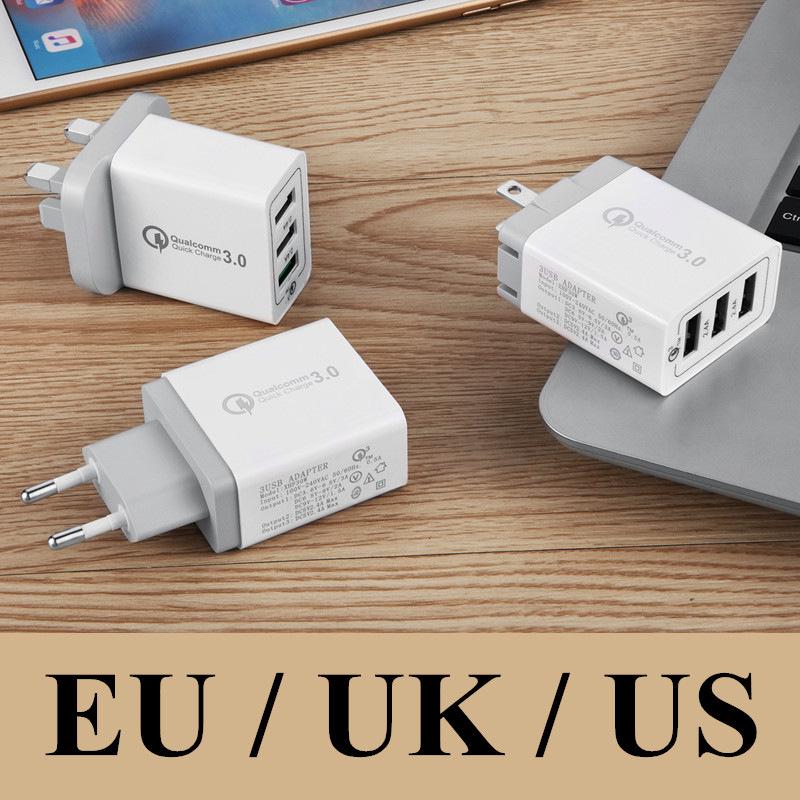 Быстрое 3-портовое USB-зарядное устройство Qualcomm QC3.0 - Совместимо с UK/EU/US