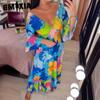 Женская мода лето весна сплошной цвет печати с коротким рукавом V-образным вырезом свободные повседневные платья